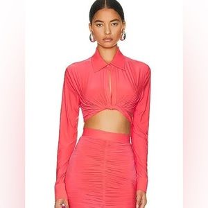 Alex Perry Caden Tie Front Crop Shirt